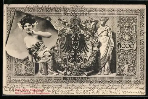 AK Banknote mit lächelnder Frau