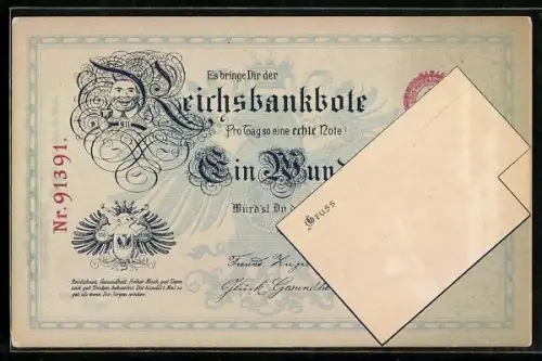 AK Geldschein Reichsbanknote, Geburtstag, Glücksschwein als Reichsadler