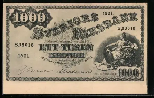 AK Schwedischer Geldschein 1000 Kronen 1901