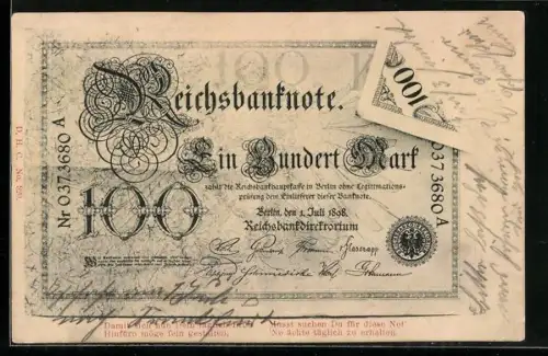 AK Reichsbanknote 100 Mark, Geldschein mit Gedicht