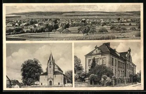 AK Grossostheim i. Ufr., Totalansicht, Kirche und Schule