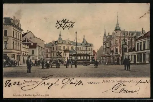 AK Duisburg, Friedrich Wilhelm-Platz mit Strassenbahn