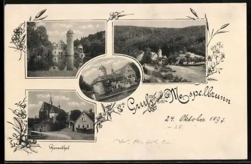 AK Mespelbrunn, versch. Ortsansichten