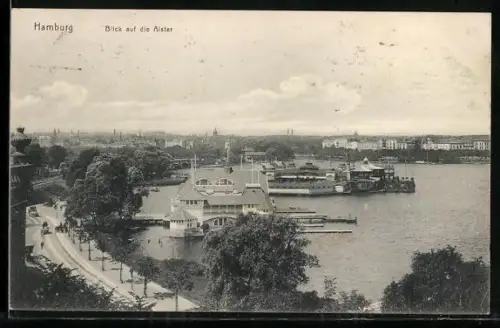 AK Hamburg, Blick auf die Alster mit Bootshaus