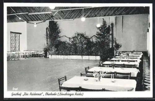 AK Oberhode /Lüneburger Heide, Gasthaus Zur Heiderast, Saal, Inh. Fritz Silligmann