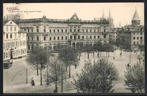 AK Kassel, Königsplatz mit Hauptpost aus der Vogelschau