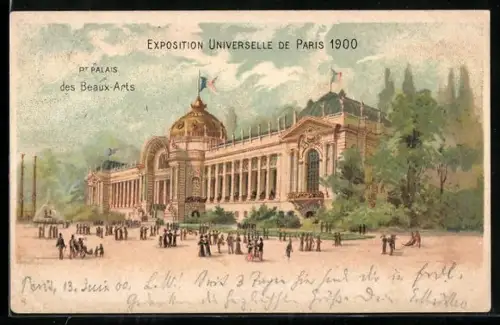 Lithographie Paris, Exposition Universelle de 1900, Palais des Beaux-Arts, Weltausstellung