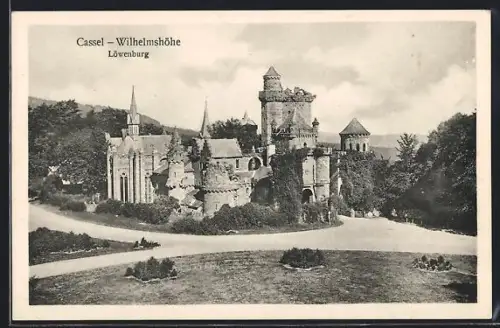 AK Cassel, Wilhelmshöhe, Löwenburg aus der Vogelschau