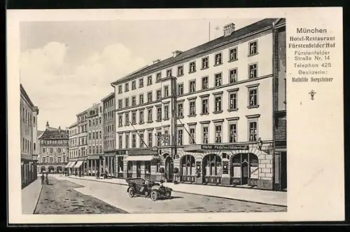 Künstler-AK sign. Hans Pernat: München, Hotel Fürstenfelder Hof, Bes. Mathilde Bergsteiner, Fürstenfelder Strasse 14