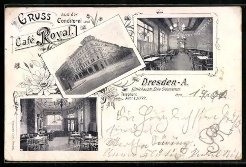 AK Dresden, Café Royal, Lüttichaustrasse Ecke Sidonienstrasse