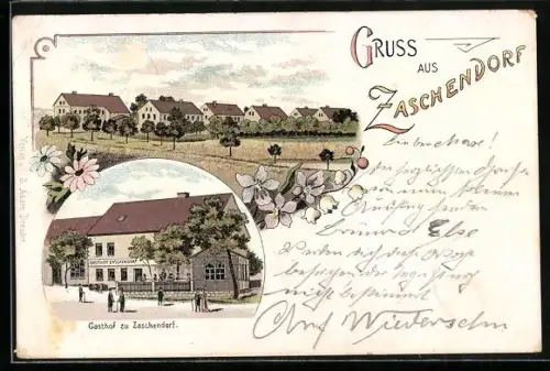 Lithographie Dresden-Zaschendorf, Gasthaus zu Zaschendorf