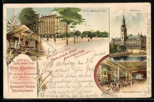Lithographie Hamburg, Hotel Berliner Hof Carl Heckel am Steintorwall 1