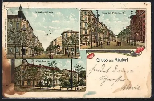 Lithographie Rixdorf, Kaiser Friedrichstrasse, Knesebeckstrasse, Hohenstaufenplatz