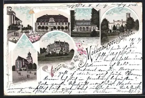 Lithographie Burgschlitz /Mecklenburger Schweiz, Schloss Burgschlitz, Schloss Rittendorf