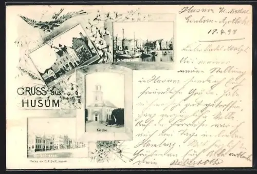 AK Husum, Kirche, Rathaus, Schiffbrücke
