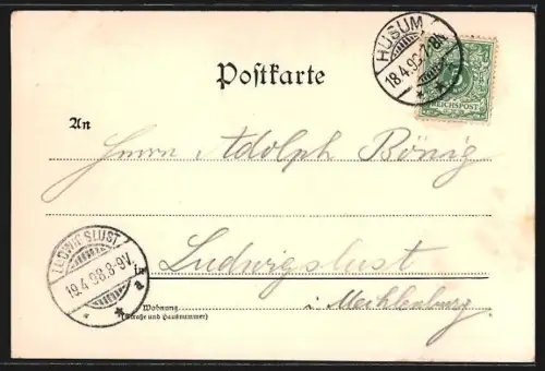 AK Husum, Kirche, Rathaus, Schiffbrücke