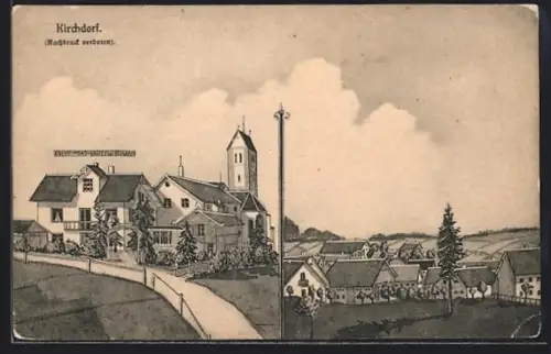 Künstler-AK Kirchdorf / Wörishofen, Ortsansicht mit Kirche