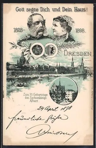 Lithographie Dresden, 70. Geburtstag Sachsenkönig Albert 1898