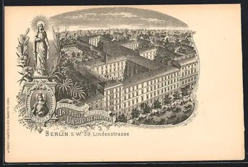 Lithographie Berlin-Kreuzberg, Erziehungsinstitut der Ursulinerinnen, Lindenstrasse