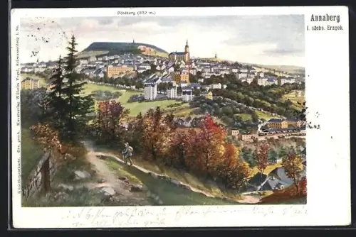 AK Annaberg i. sächs. Erzgeb., Ortsansicht mit Pöhlberg und Kirche