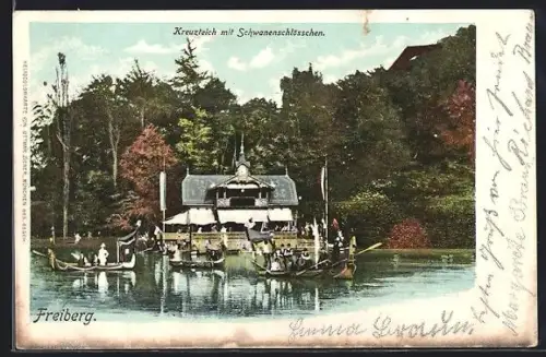 AK Freiberg, Kreuzteich mit Schwanenschlösschen