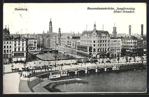 AK Hamburg, Reesendammbrücke, Jungfernstieg, Alster-Arkaden