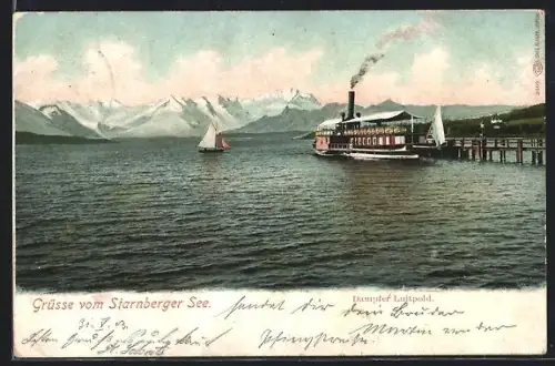 AK Starnberg, Dampfer Luitpold, Segelboote, Alpenpanorama