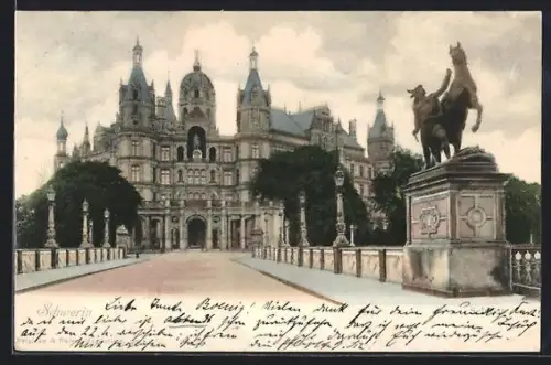 AK Schwerin, Schloss, Reiterstandbild