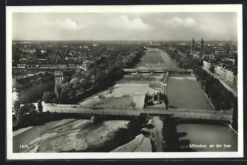 AK München, an der Isar, Brücken und Flusslauf