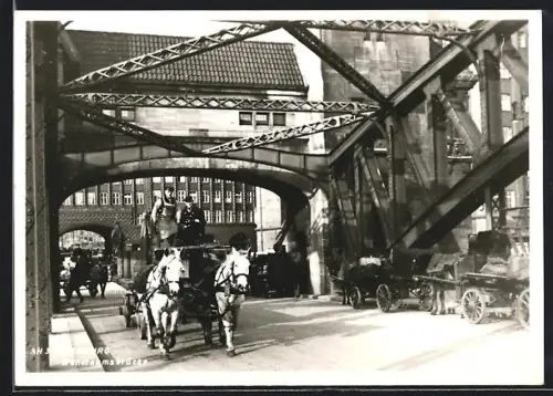 AK Hamburg, Pferdekutsche auf der Wandrahmsbrücke
