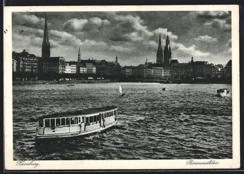 AK Hamburg, Binnenalster mit Schiff