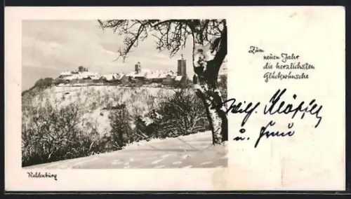 Mini-AK Waldenburg, Panorama des schneebedeckten Ortes