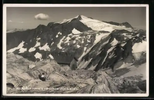 AK Rojacher Hütte, Mit schneebedecktem Gebirgspanorama