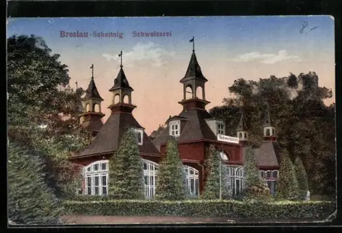 AK Breslau, Scheitnig, Blick zur Schweizerei