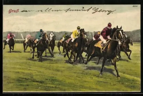 AK Szene beim Pferderennen