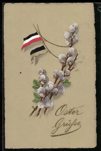 AK Weidenzweig mit Zweibund-Fahnen und Ostergruss