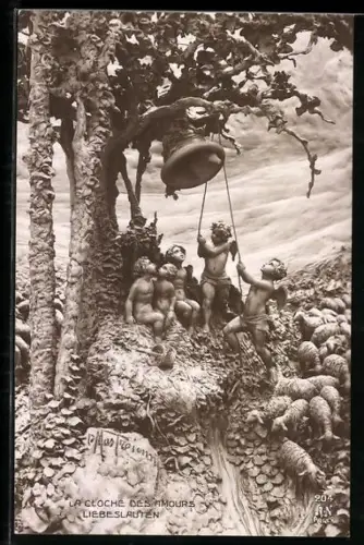 Künstler-AK Domenico Mastroianni: Engel läuten Glocken an einem Baum