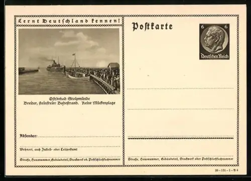 AK Stolpmünde, Breiter steinfreier Badestrand, Ganzsache Lernt Deutschland kennen