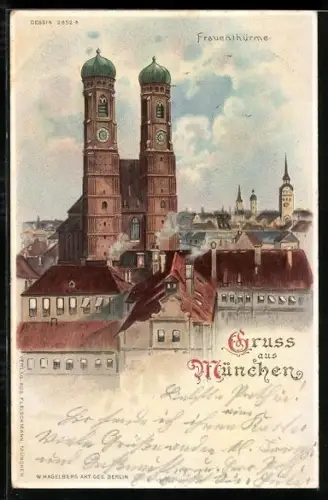 Lithographie München, Die Frauentürme der Frauenkirche