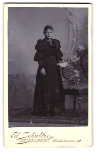 Fotografie Ed. Schultze, Heidelberg, Plöckstrasse 79, Porträt einer Dame mit elegantem Kleid