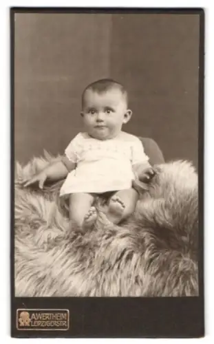 Fotografie A. Wertheim, Berlin, Leipzigerstr., Porträt eines Kleinkindes auf Fell