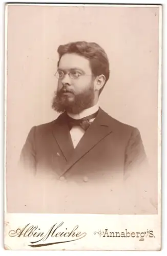 Fotografie Albin Meiche, Annaberg S., Portrait eines Mannes mit Brille und Bart