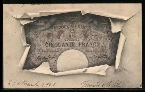 AK Cinquante Francs, französische Banknote