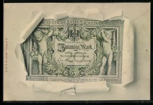 AK Zwanzig Mark Reichs Kassen Schein, Geld