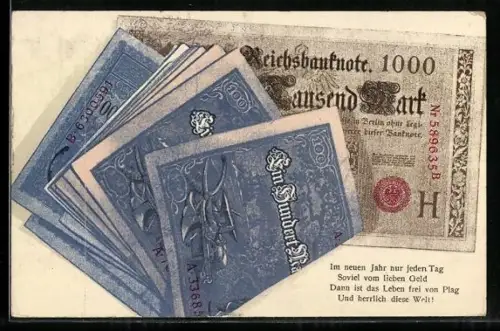 AK Ein Bündel Geldscheine, Im neuen Jahr...