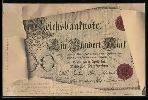 AK Berlin, Geldschein über einhundert Mark durch zerrissenes Papier