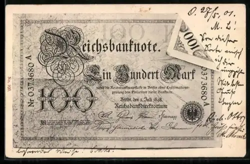 AK Berlin, Geldschein über einhundert Mark mit Knick