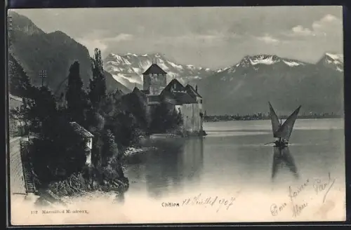 AK Chillon, Seeblick mit Bergpanorama