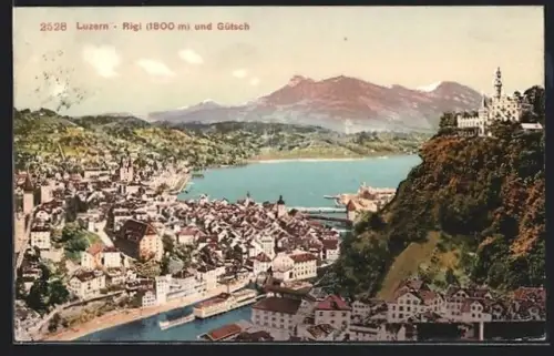 AK Luzern, Ortsansicht mit Rigi und Gütsch