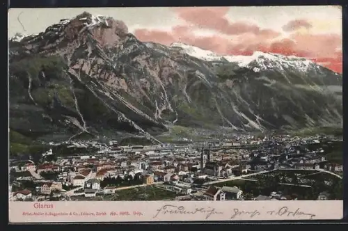 AK Glarus, Ortsansicht mit Bergpanorama